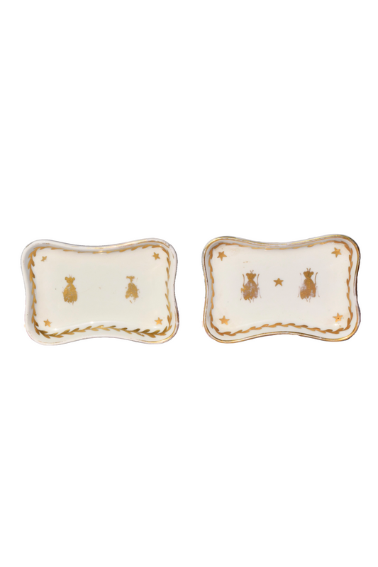 French Pair of Napoleon Bee Porcelain Trinket Dishes